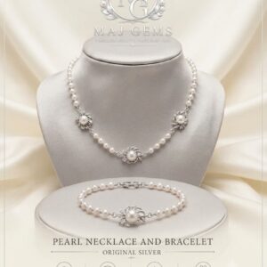 Handcrafted Floral Pearl Necklace & Bracelet Set (Original Silver)