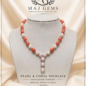 Natural Coral & Pearl Necklace with Silver Pendant