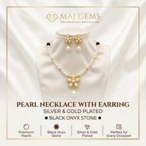 Black Onyx & Pearl Necklace Set with Gold-Plated Pendants