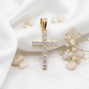 Radiant Crystal Cross Pendant (Gold Plated)