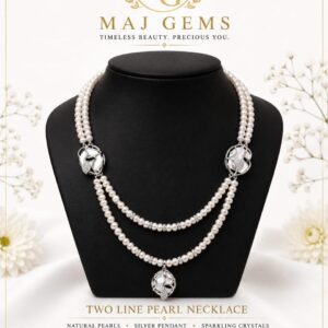 Two-Line Layered Pearl Necklace with Silver Floral Accents