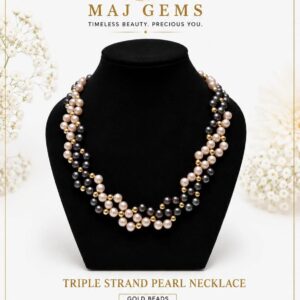 Woven Triple-Strand Pearl Necklace with Gold Accents
