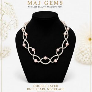 Wave-Pattern Double Layer Rice Pearl Necklace with Pink Pearls