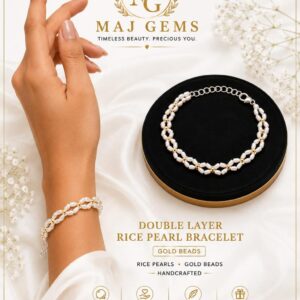 Woven Double-Layer Rice Pearl Bracelet with Gold Accents