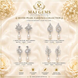 Majestic Silver & Crystal Pearl Drop Earrings Collection
