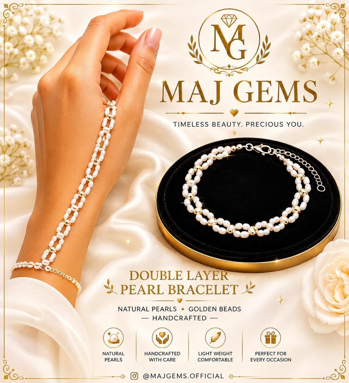 Elegant Double-Layer Pearl Hand Harness Bracelet