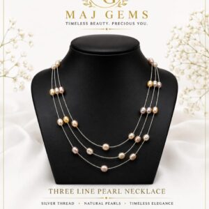 Multi-Color Three-Line Pearl Necklace (Silver Thread)