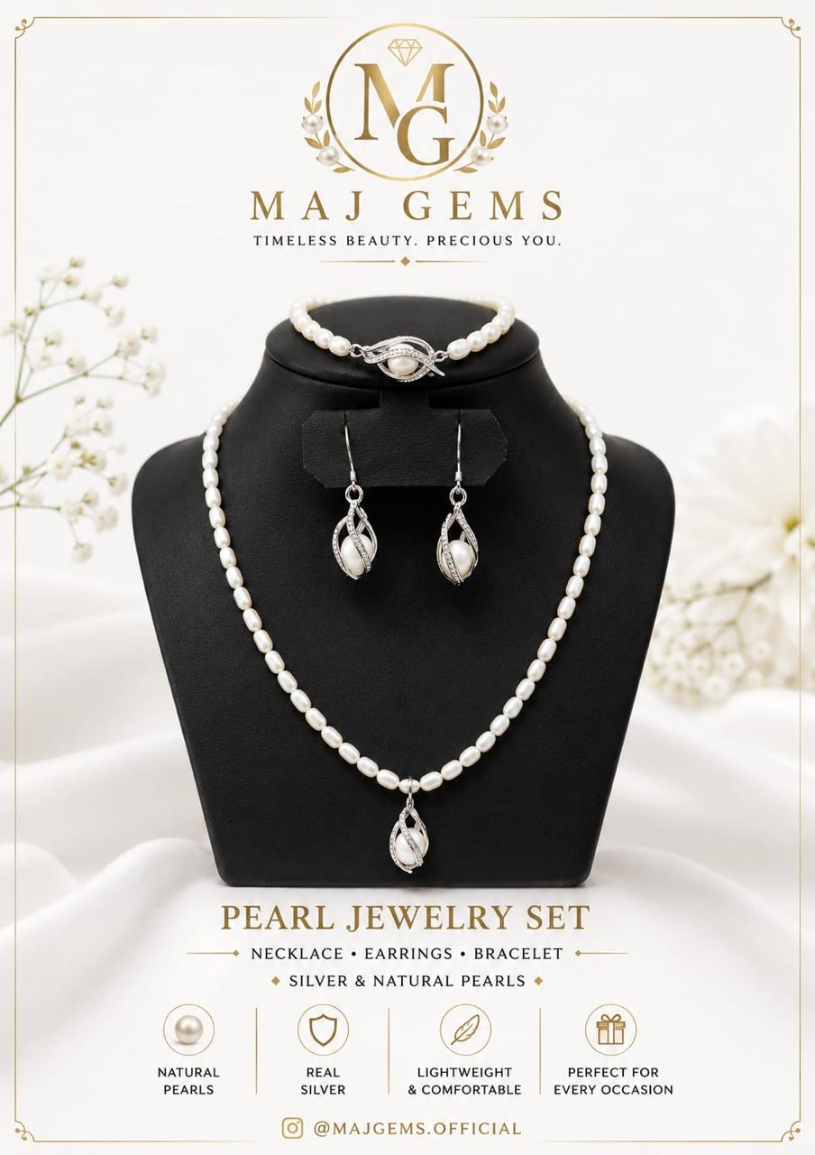 Elegant Teardrop Pearl & Silver Jewelry Set