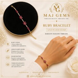 Radiant Floral Ruby Bracelet (Gold Plated Silver)