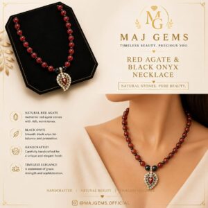 Natural Red Agate & Black Onyx Statement Necklace