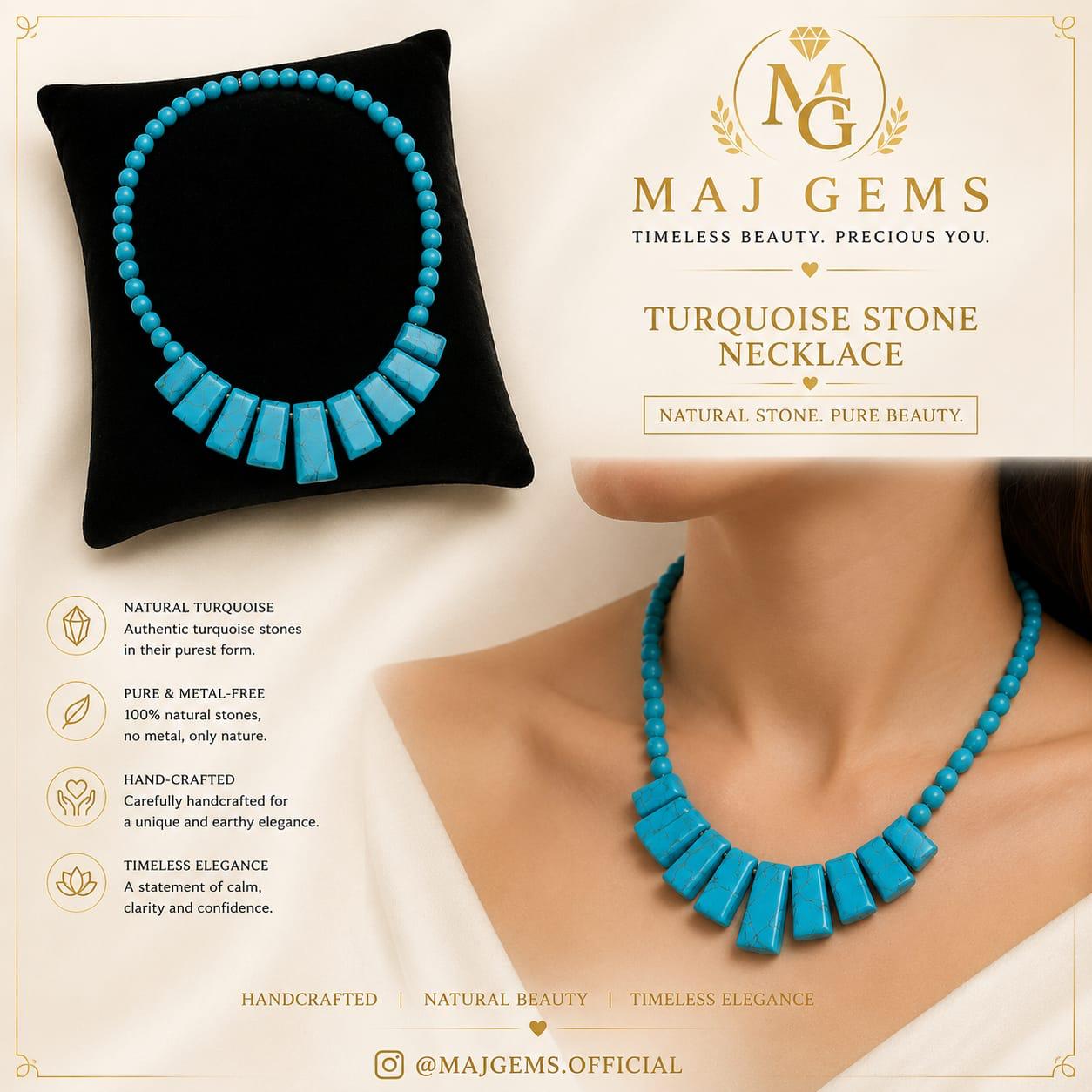 Authentic Natural Turquoise Statement Collar Necklace