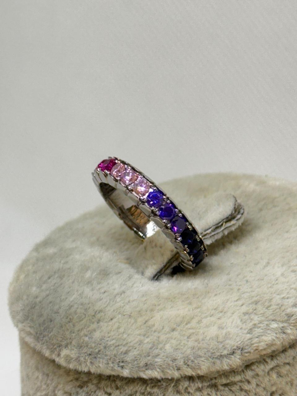 Vibrant Ombre Gradient Gemstone Silver Ring - Image 2