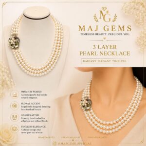 Imperial 3-Layer Pearl Statement Necklace with Floral Side Accent